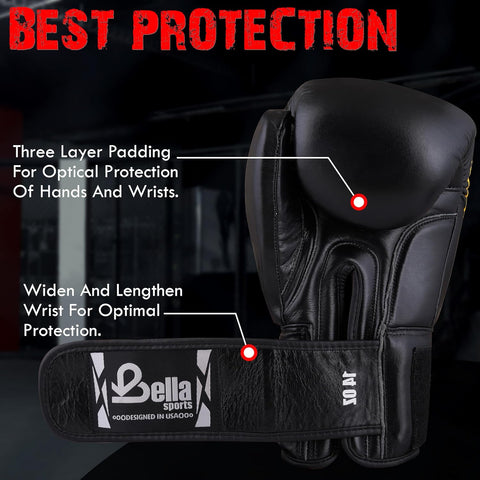 BELLA Sports Boxing Gloves for Men Women Synthetic Leather Punching Bag Gloves Training Gloves for Kickboxing MMA Muay Thai Sparring Heavy Bag Workout Fighting Gloves