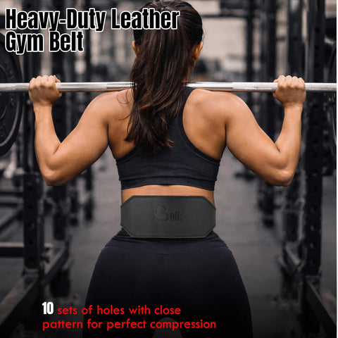Bella Sports Genuine Leather Weightlifting Belt - 4 Inch Back Support for Powerlifting