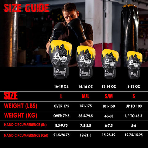 BELLA Sports Boxing Gloves for Men Women Synthetic Leather Punching Bag Gloves Training Gloves for Kickboxing MMA Muay Thai Sparring Heavy Bag Workout Fighting Gloves