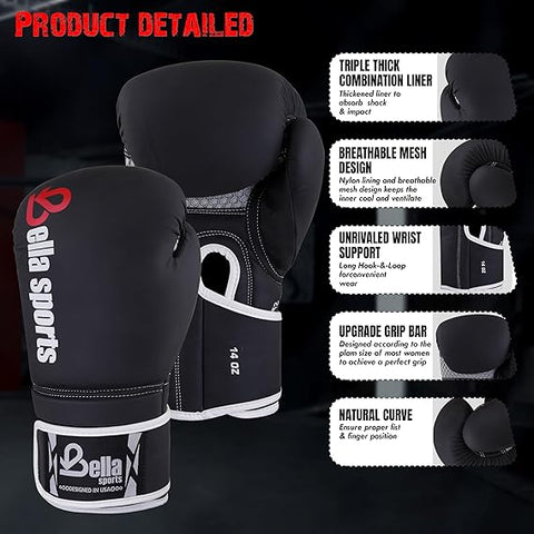 Sports Boxing Gloves for Men Women Synthetic Leather Punching Bag Gloves Training Gloves for Kickboxing MMA Muay Thai Sparring Heavy Bag Workout Fighting Gloves