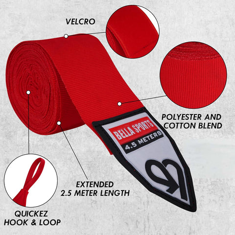 Bella Sports Professional Hand Wraps - Elastic Wrist Support for MMA & Boxing