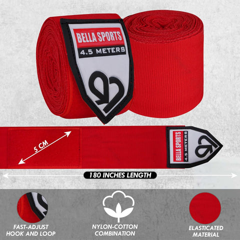 Bella Sports Professional Hand Wraps - Elastic Wrist Support for MMA & Boxing