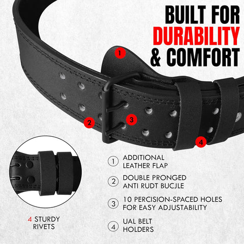 Bella Sports Genuine Leather Weightlifting Belt - 4 Inch Back Support for Powerlifting