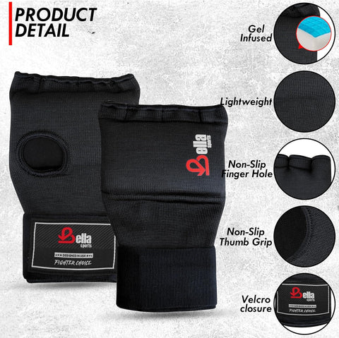 Bella Sports Gel Padded Inner Glove Wraps - Quick Wrap Protection for Boxing & MMA