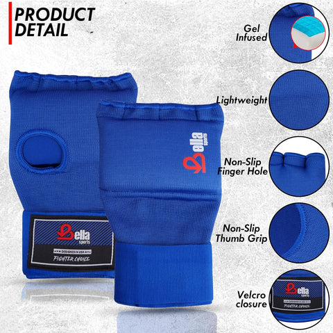 Bella Sports Gel Padded Inner Glove Wraps - Quick Wrap Protection for Boxing & MMA