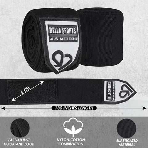 Bella Sports Professional Hand Wraps - Elastic Wrist Support for MMA & Boxing