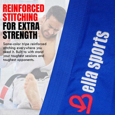 Bella Sports Adult Blue Premium BJJ Gi - Lightweight Brazilian Jiu Jitsu Kimono with Ripstop Pants & Reinforced Stitching for Professional MMA Training