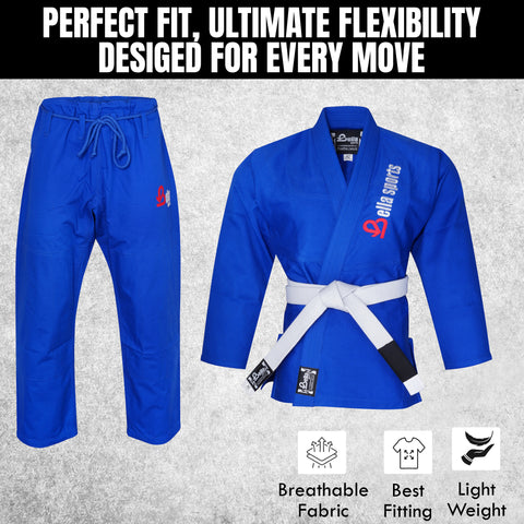 Bella Sports Adult Blue Premium BJJ Gi - Lightweight Brazilian Jiu Jitsu Kimono with Ripstop Pants & Reinforced Stitching for Professional MMA Training