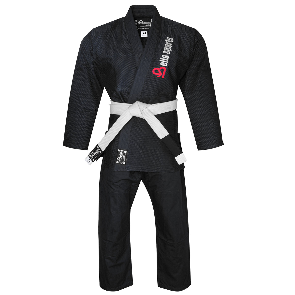 Bella Sports Adult Black Premium BJJ Gi - Lightweight Brazilian Jiu Jitsu Kimono with Ripstop Pants & Reinforced Stitching for Professional MMA Training