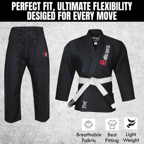 Bella Sports Adult Black Premium BJJ Gi - Lightweight Brazilian Jiu Jitsu Kimono with Ripstop Pants & Reinforced Stitching for Professional MMA Training