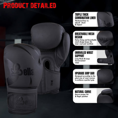 BELLA Sports Boxing Gloves for Men Women Synthetic Leather Punching Bag Gloves Training Gloves for Kickboxing MMA Muay Thai Sparring Heavy Bag Workout Fighting Gloves