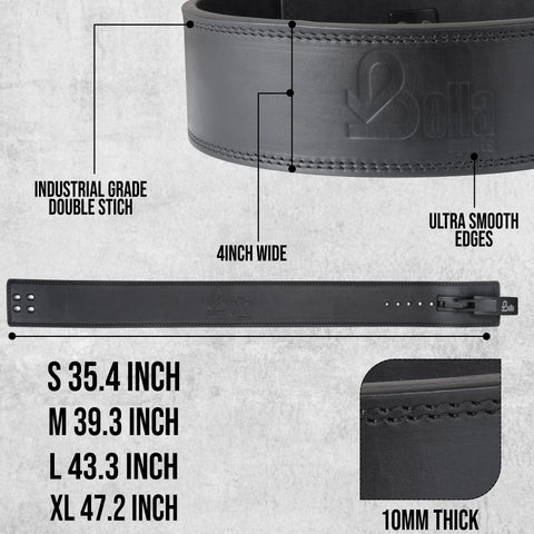 Bella Sports Blackout Wings Lever Belt: 10mm/13mm premium cowhide. 4" wide with heavy-duty steel lever for maximum support.