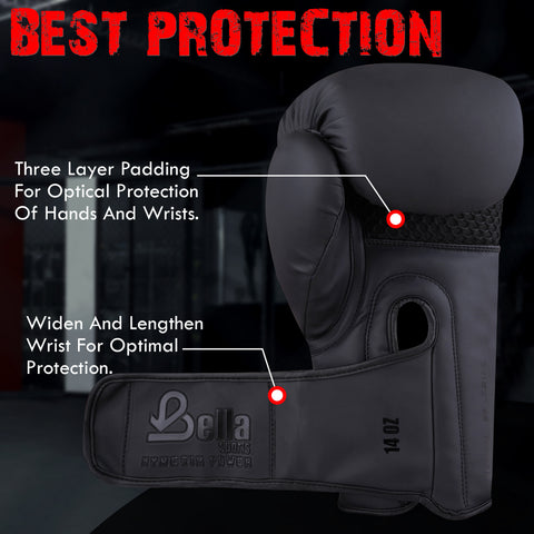 BELLA Sports Boxing Gloves for Men Women Synthetic Leather Punching Bag Gloves Training Gloves for Kickboxing MMA Muay Thai Sparring Heavy Bag Workout Fighting Gloves