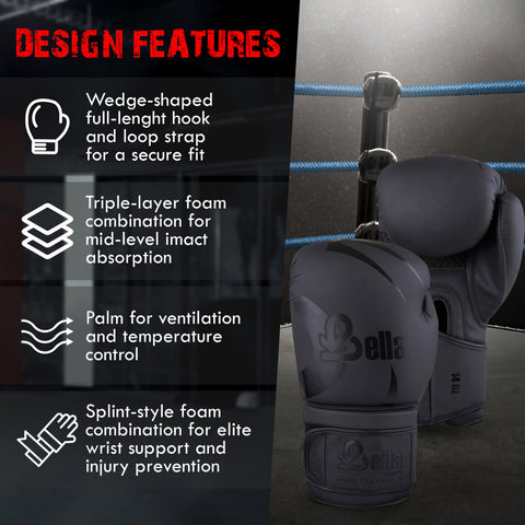 BELLA Sports Boxing Gloves for Men Women Synthetic Leather Punching Bag Gloves Training Gloves for Kickboxing MMA Muay Thai Sparring Heavy Bag Workout Fighting Gloves