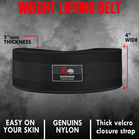 Bella Sports Heavy Duty Nylon Weightlifting Belt - Adjustable Core Support for Squats & Deadlifts