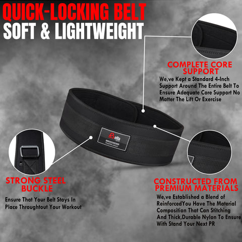 Bella Sports Heavy Duty Nylon Weightlifting Belt - Adjustable Core Support for Squats & Deadlifts