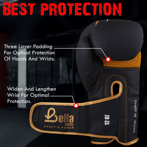 BELLA Sports Boxing Gloves for Men Women Synthetic Leather Punching Bag Gloves Training Gloves for Kickboxing MMA Muay Thai Sparring Heavy Bag Workout Fighting Gloves