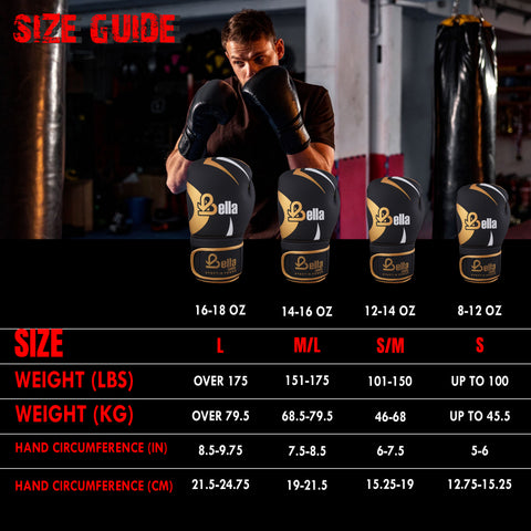 BELLA Sports Boxing Gloves for Men Women Synthetic Leather Punching Bag Gloves Training Gloves for Kickboxing MMA Muay Thai Sparring Heavy Bag Workout Fighting Gloves