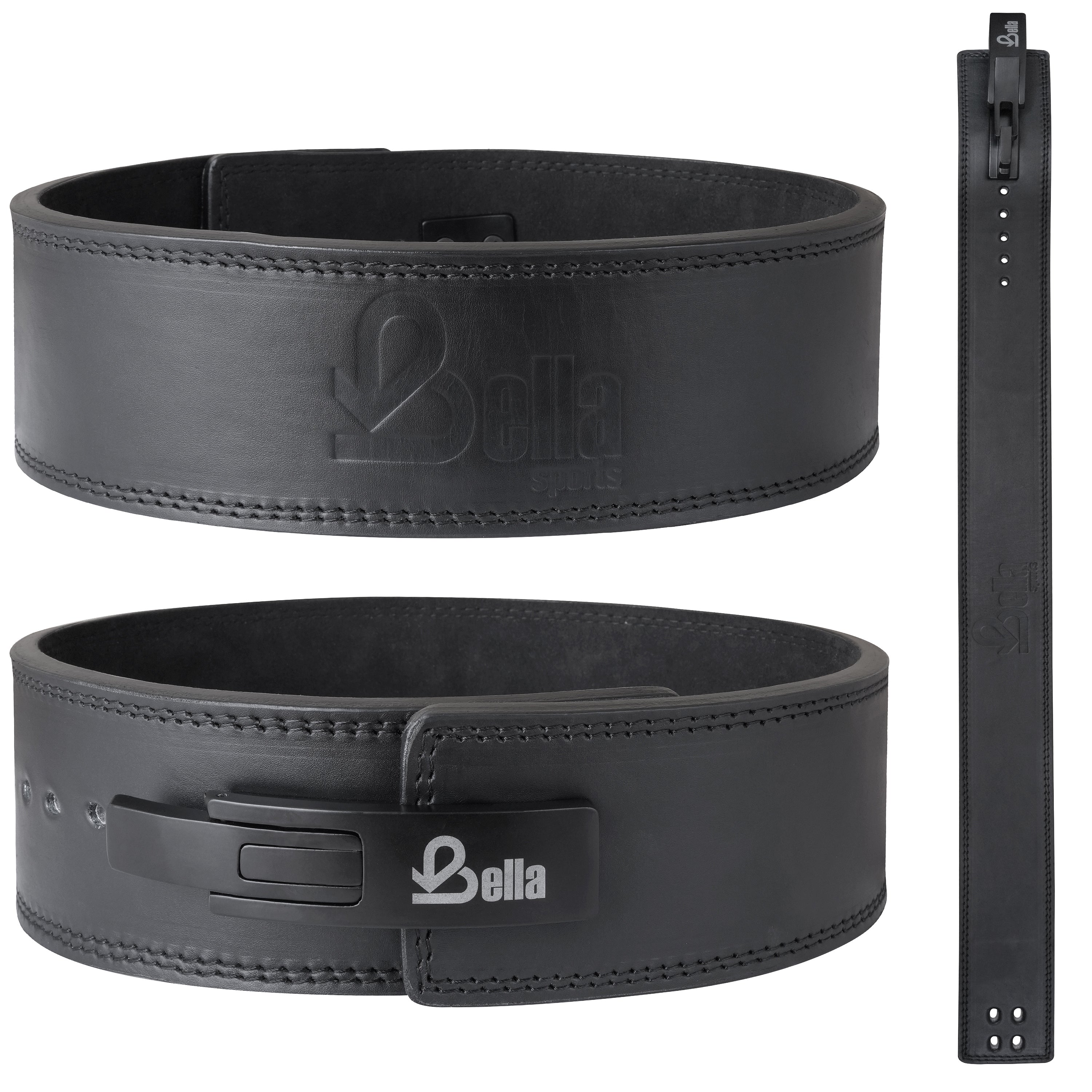 Bella Sports Blackout Wings Lever Belt: 10mm/13mm premium cowhide. 4" wide with heavy-duty steel lever for maximum support.
