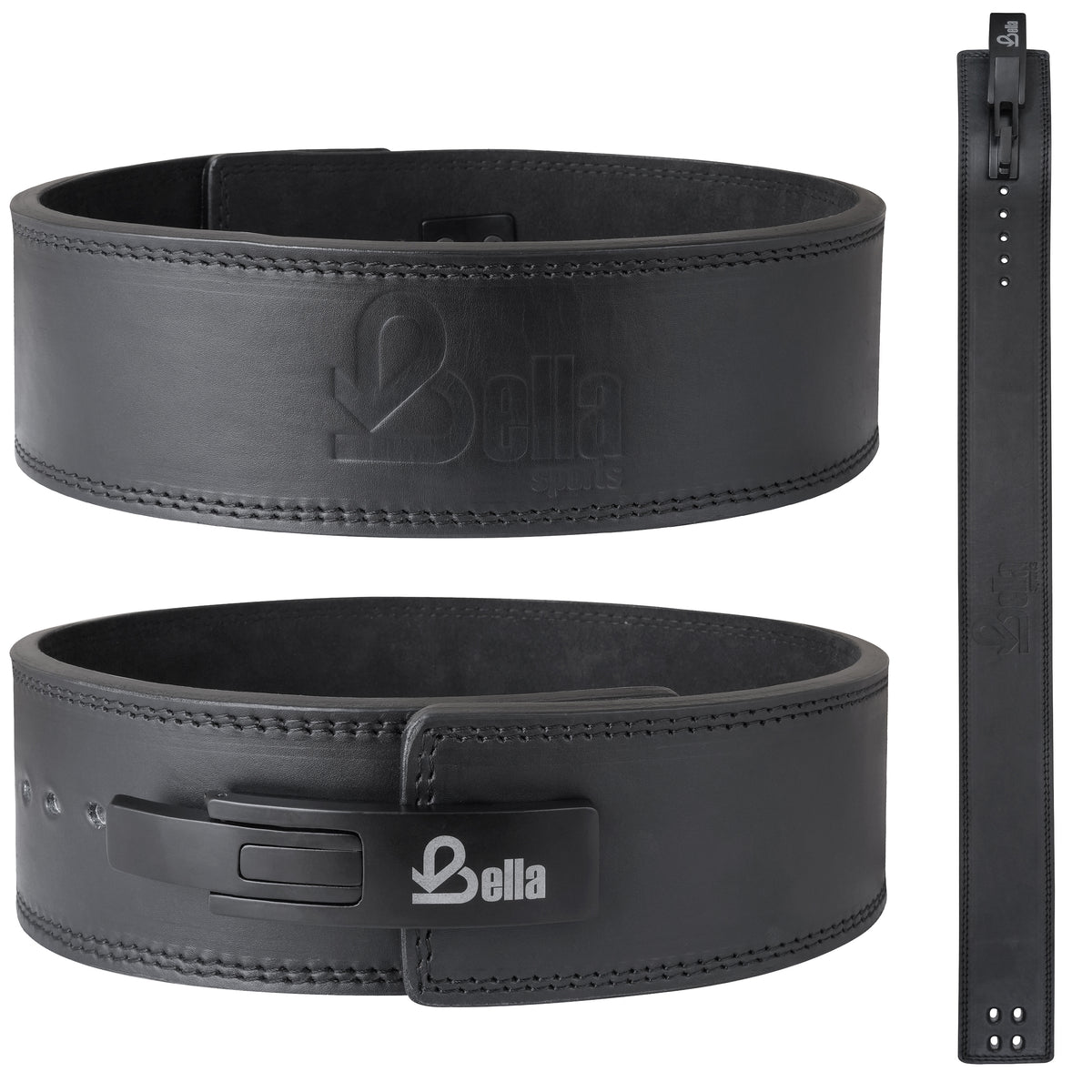 Bella Sports Blackout Wings Lever Belt: 10mm/13mm premium cowhide. 4" wide with heavy-duty steel lever for maximum support.