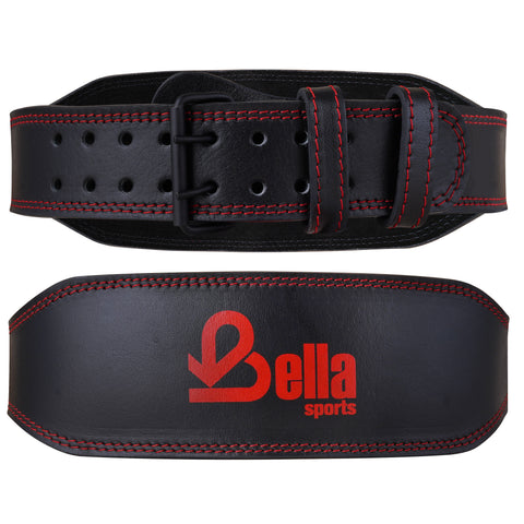 Bella Sports 6mm Genuine Leather Weight Lifting Belt - Double Prong Padded Support for Squats & Powerlifting