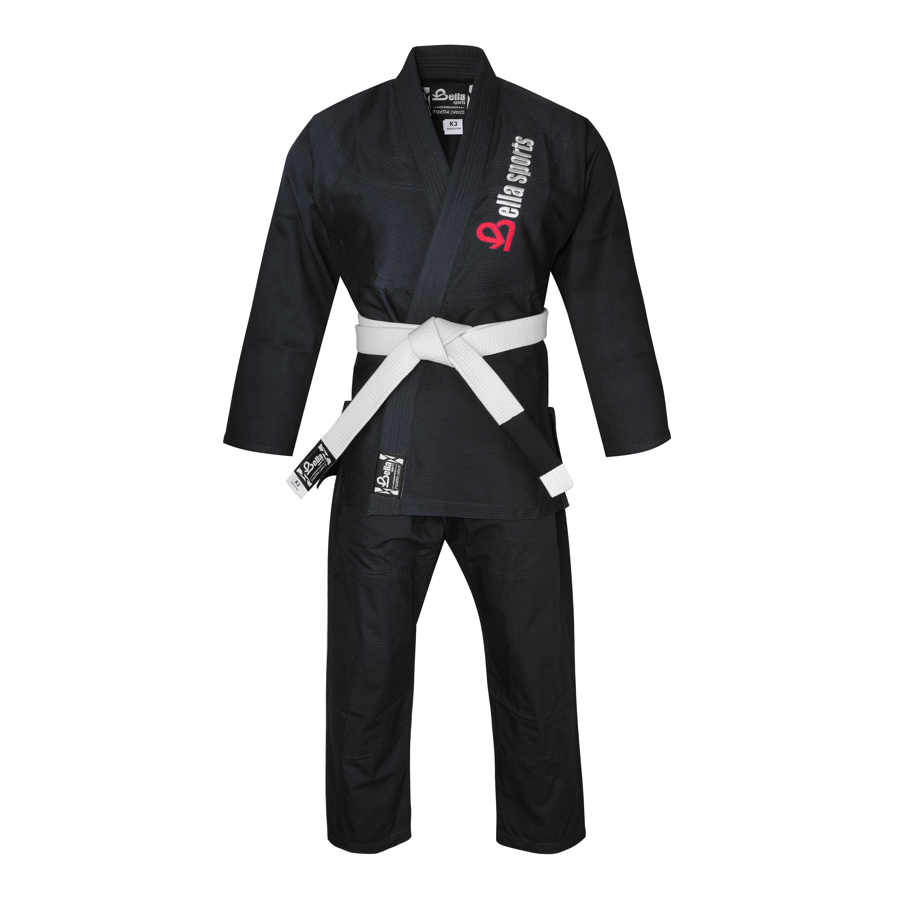 Bella Sports Kids BJJ Gi - Lightweight Black Brazilian Jiu Jitsu Kimono for Youth & Children with Ripstop Pants