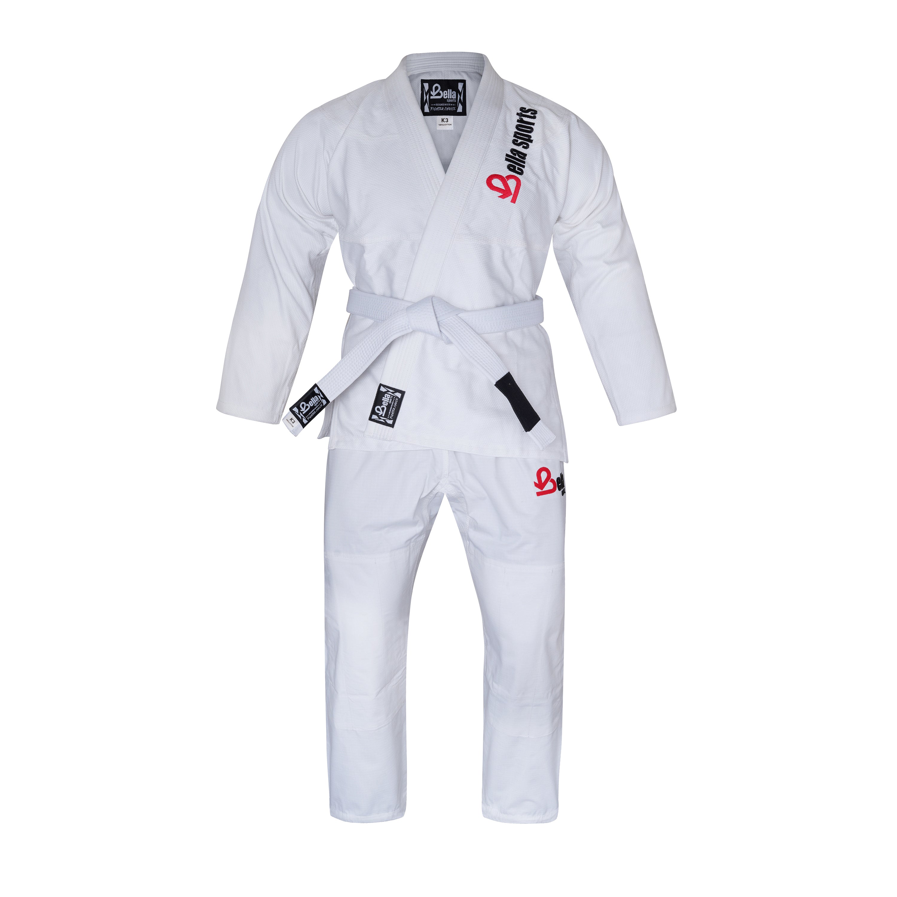 Bella Sports Kids BJJ Gi - White Lightweight Brazilian Jiu Jitsu Kimono for Youth & Children with Ripstop Pants