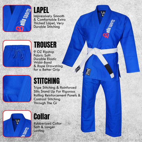 Bella Sports Ultra-Lightweight Brazilian Jiu-Jitsu Gi | 275 GSM Premium Pearl Weave BJJ Gi with Ripstop Pants