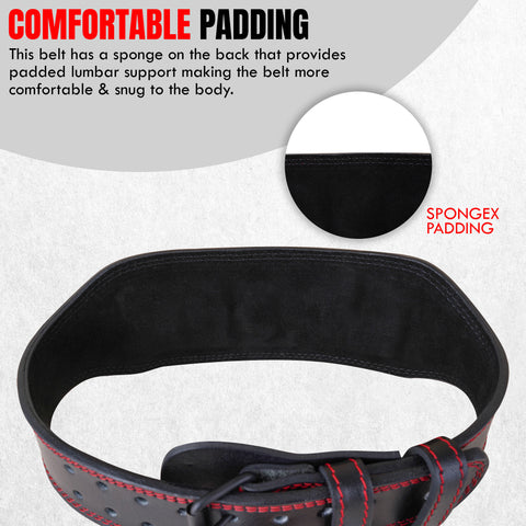 Bella Sports 6mm Genuine Leather Weight Lifting Belt - Double Prong Padded Support for Squats & Powerlifting
