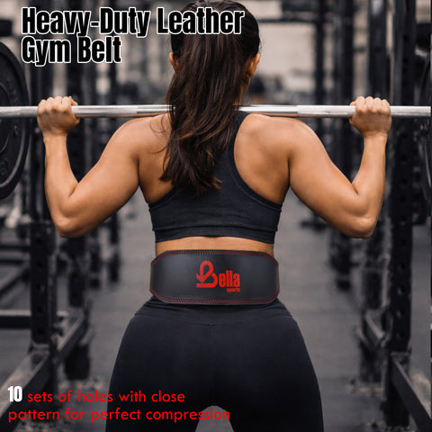 Bella Sports 6mm Genuine Leather Weight Lifting Belt - Double Prong Padded Support for Squats & Powerlifting