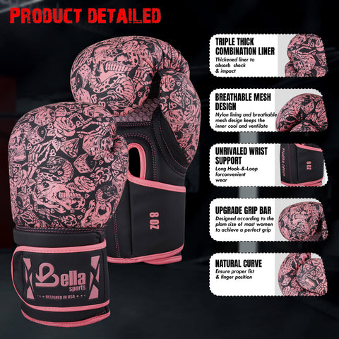 BELLA Sports Boxing Gloves Pro Training Sparring, Synthetic Leather, Muay Thai MMA Kickboxing, Men Women Adult, Heavy Punching Bag Workout Fighting Gloves, Ventilated Palm, Multi Layered Gloves