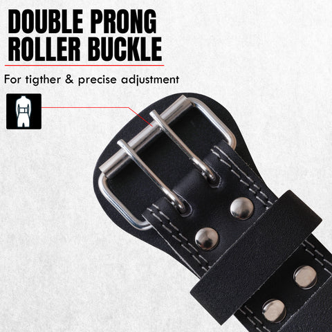 Bella Sports 6mm Genuine Leather Weight Lifting Belt - Double Prong Padded Support for Squats & Powerlifting