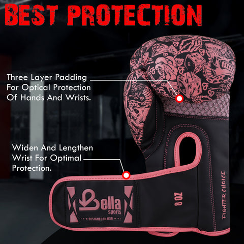 BELLA Sports Boxing Gloves Pro Training Sparring, Synthetic Leather, Muay Thai MMA Kickboxing, Men Women Adult, Heavy Punching Bag Workout Fighting Gloves, Ventilated Palm, Multi Layered Gloves