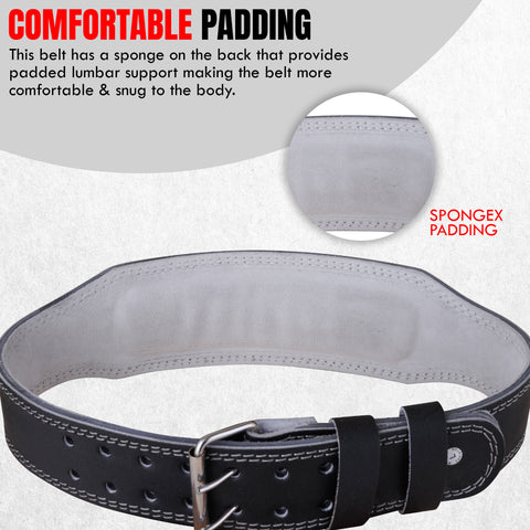 Bella Sports 6mm Genuine Leather Weight Lifting Belt - Double Prong Padded Support for Squats & Powerlifting