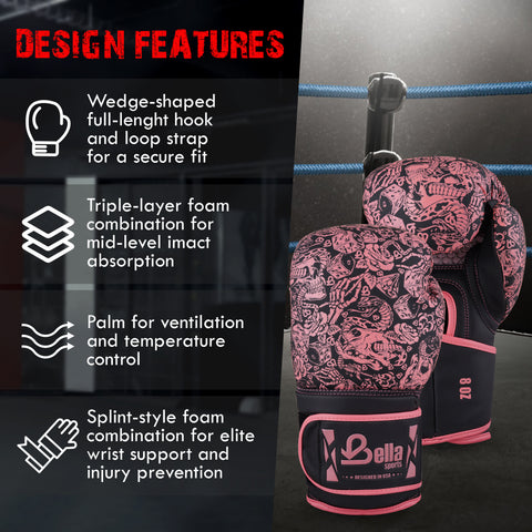BELLA Sports Boxing Gloves Pro Training Sparring, Synthetic Leather, Muay Thai MMA Kickboxing, Men Women Adult, Heavy Punching Bag Workout Fighting Gloves, Ventilated Palm, Multi Layered Gloves