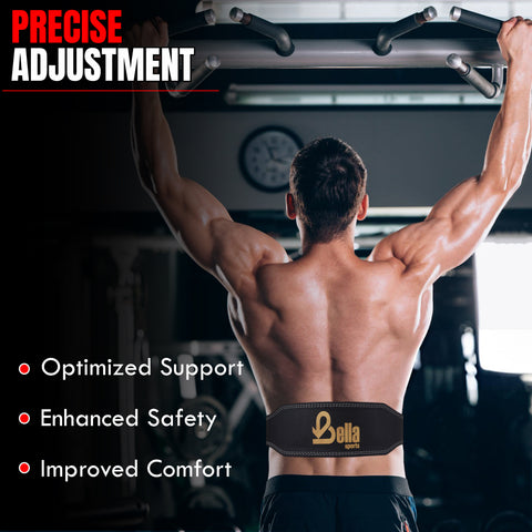 Bella Sports 6mm Genuine Leather Weight Lifting Belt - Double Prong Padded Support for Squats & Powerlifting