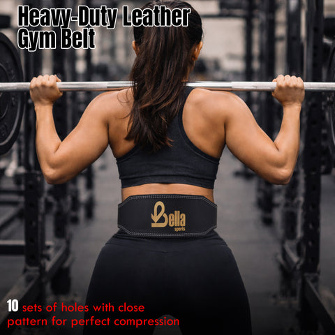 Bella Sports 6mm Genuine Leather Weight Lifting Belt - Double Prong Padded Support for Squats & Powerlifting