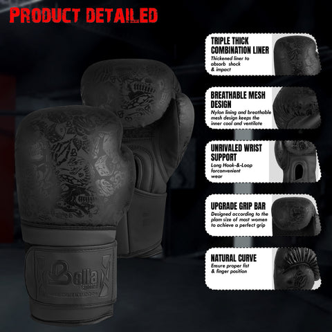BELLA Sports Boxing Gloves Pro Training Sparring, Synthetic Leather, Muay Thai MMA Kickboxing, Men Women Adult, Heavy Punching Bag Workout Fighting Gloves, Ventilated Palm, Multi Layered Gloves