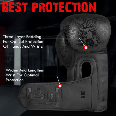 BELLA Sports Boxing Gloves Pro Training Sparring, Synthetic Leather, Muay Thai MMA Kickboxing, Men Women Adult, Heavy Punching Bag Workout Fighting Gloves, Ventilated Palm, Multi Layered Gloves
