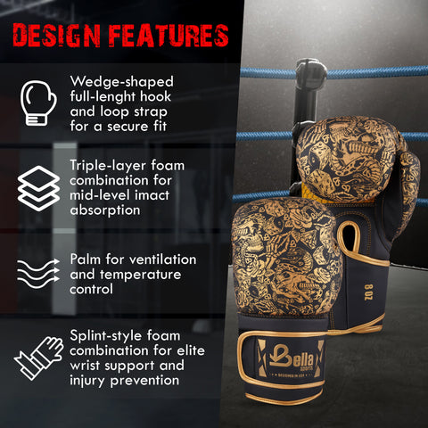 BELLA Sports Boxing Gloves Pro Training Sparring, Synthetic Leather, Muay Thai MMA Kickboxing, Men Women Adult, Heavy Punching Bag Workout Fighting Gloves, Ventilated Palm, Multi Layered Gloves