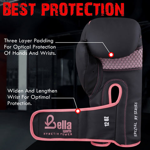 BELLA Sports Boxing Gloves for Men Women Synthetic Leather Punching Bag Gloves Training Gloves for Kickboxing MMA Muay Thai Sparring Heavy Bag Workout Fighting Gloves
