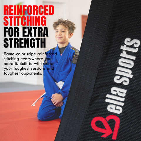 Bella Sports Kids BJJ Gi - Black Lightweight Brazilian Jiu Jitsu Kimono for Youth & Children with Ripstop Pants