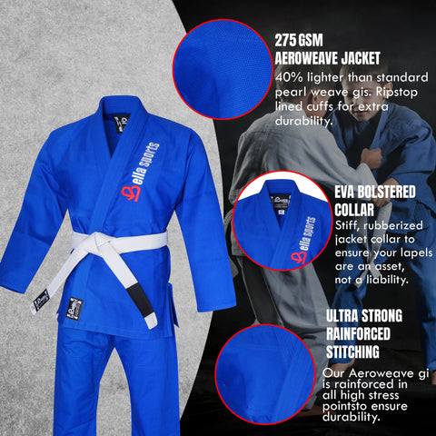 Bella Sports Kids BJJ Gi - Blue Lightweight Brazilian Jiu Jitsu Kimono for Youth & Children with Ripstop Pants