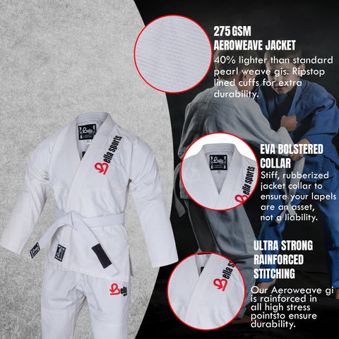 Bella Sports Kids BJJ Gi - White Lightweight Brazilian Jiu Jitsu Kimono for Youth & Children with Ripstop Pants