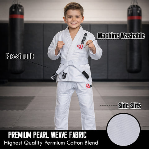 Bella Sports Kids BJJ Gi - White Lightweight Brazilian Jiu Jitsu Kimono for Youth & Children with Ripstop Pants